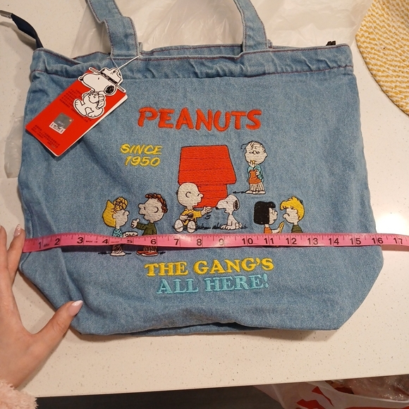 Peanuts Denim Tote Bag with Embroidered Characters - Light Blue - Picture 10 of 13